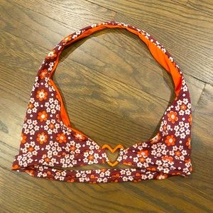 NWOT Frankie’s Bikinis Eden floral halter bikini top in brown buttercup